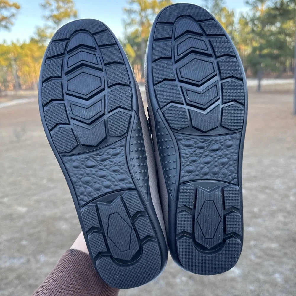 Greks Loafers Shoes Men 7 Gray Leather Penny Slip On Casual Low Profile Moccasin